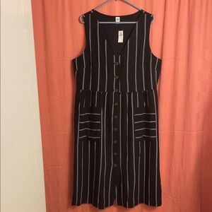 GAP Black and White Stripe Button-Down Midi Dress